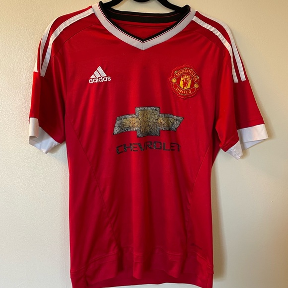 adidas | Red Jersey | V-neck, White Stripes - Picture 1 of 7